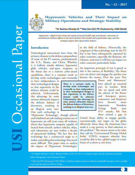 Hypersonic Vehicles and Their Impact on Military Operations and Strategic Stability (Vol No. 12-2017) 